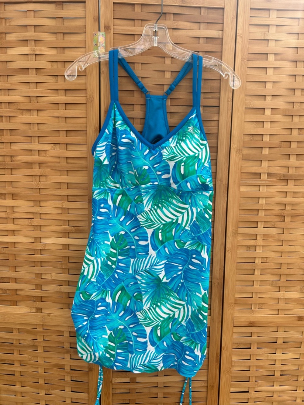 🔥3/$8-ZeroXposur Blue & Green Tropical Leaf One-Piece Swimsuit